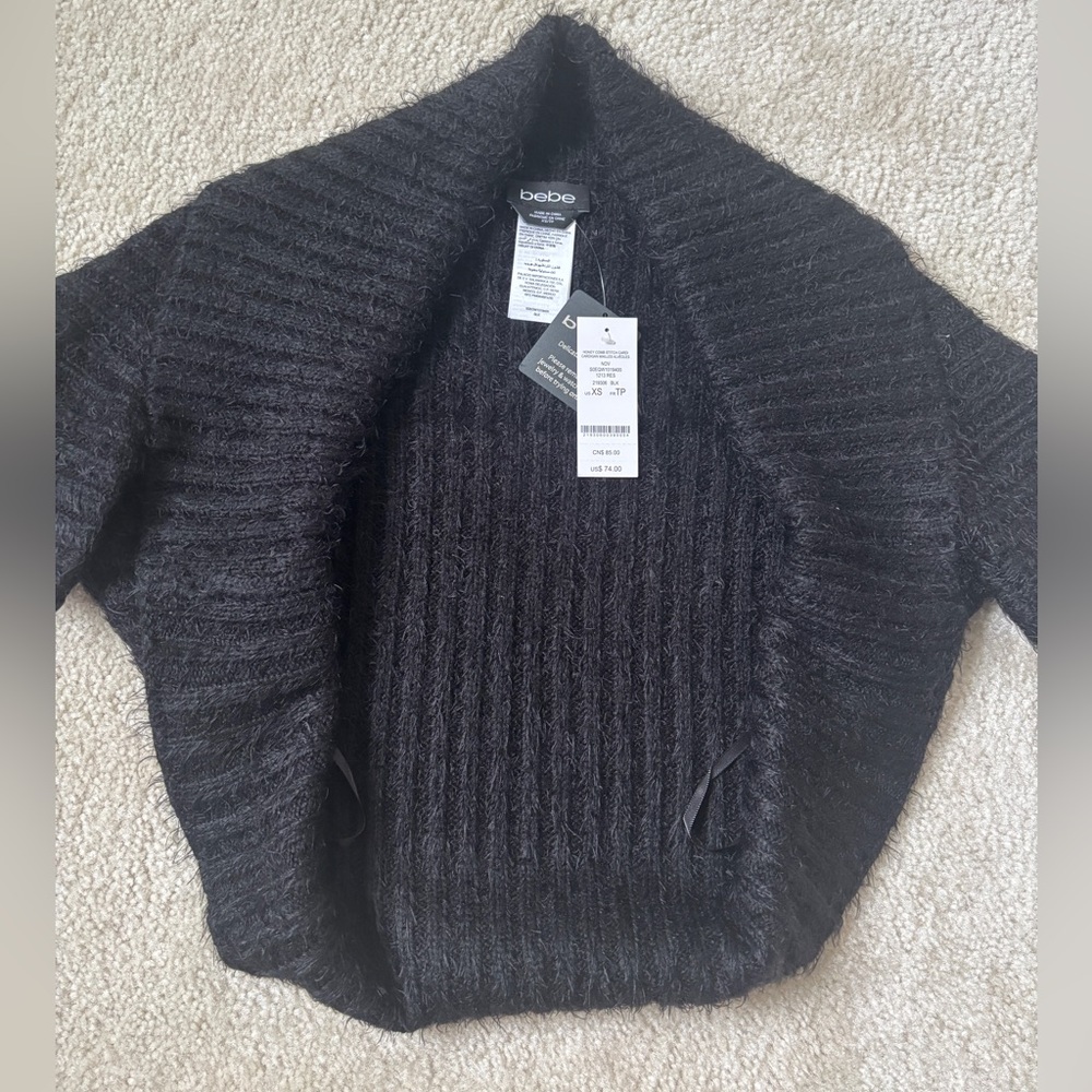 Bebe Black Ribbed Cropped Sweater Shrug NWT XS